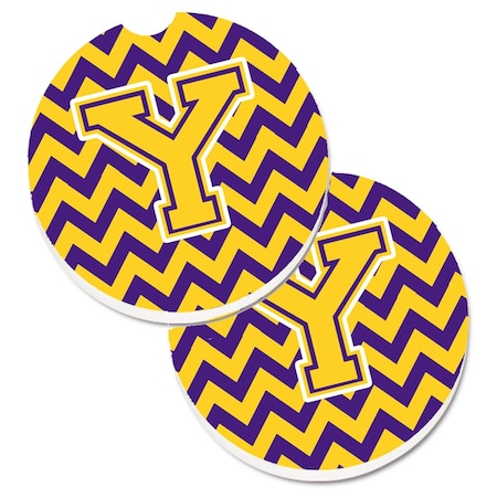 Carolines Treasures Letter Y Chevron Purple and Gold Set of 2 Cup Holder Car Coaster CJ1041-YCARC
